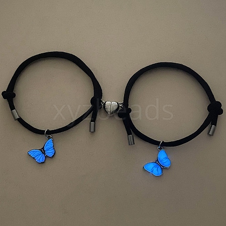 Alloy Luminous Butterfly & Heart Magnetic Adjustable Leather Bracelet Couples Accessories PW-WGCDF69-01-1