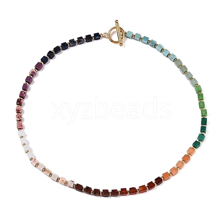 Cube Natural Agate Beaded Necklaces for Women NJEW-T017-06G-1