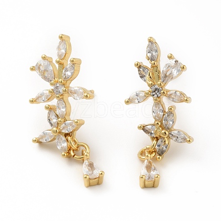 Clear Cubic Zirconia Flower Dangle Stud Earrings EJEW-C035-11G-1