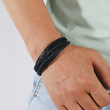 Minimalist Braided Leather Magnetic Clasp Bracelet for Men - Retro and Trendy Design ST3470317-1