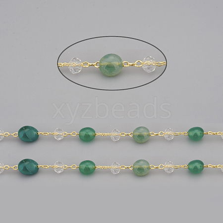 3.28 Feet Handmade Natural Green Agate Beaded Chains X-CHC-I031-11G-1