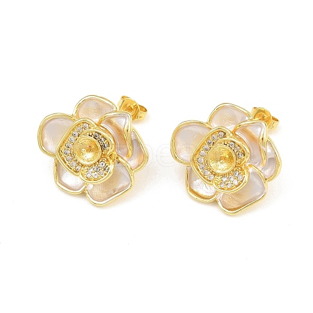 Brass Micro Pave Cubic Zirconia Stud Earring Findings CU-CBAA5EE-04G-02-1