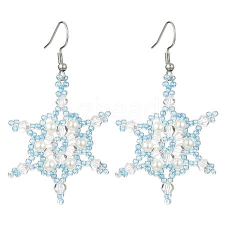 Christmas Snowflake Glass Seed Braided Dangle Earrings EJEW-MZ00236-02-1