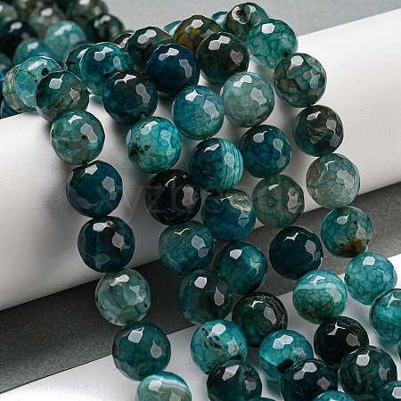 Faceted Natural Dragon Veins Agate Beads Strands G-F447-12mm-P07-1