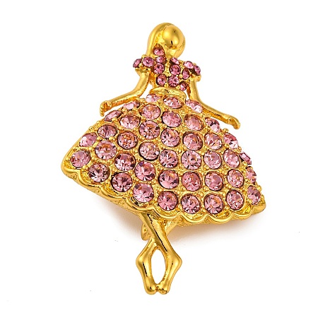 Dancing Girl Alloy Rose Rhinestone Brooch JEWB-Q045-04G-01-1