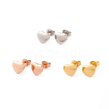 6 Pairs 304 Stainless Steel Heart Stud Earrings for Women EJEW-A067-21-1