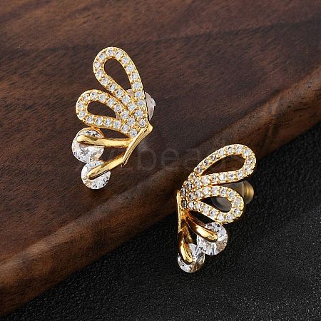 Brass Micro Pave Clear Cubic Zirconia Stud Earrings EJEW-B131-04G-1