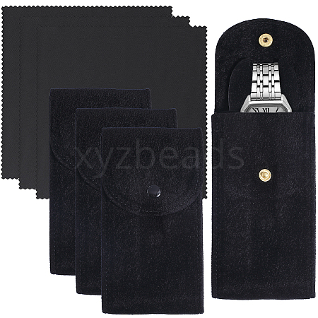 3 Sets Rectangle Velvet Single Watch Storage Bags ABAG-BBC0001-12C-1