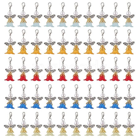 100Pcs 5 Colors Angel Acrylic & ABS Plastic Imitation Pearl Pendant Decorations HJEW-JM02723-1