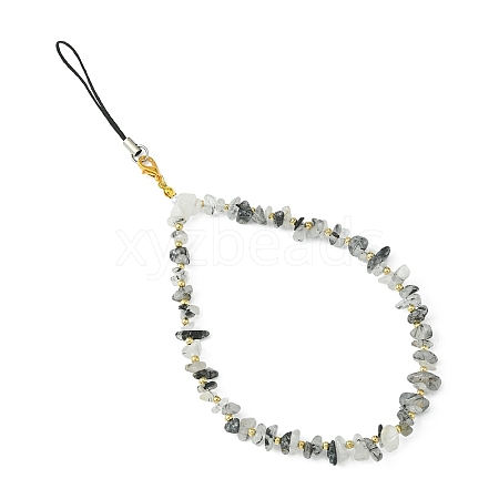 Natural Rutilated Quartz Chip & CCB Plastic Round Beaded Mobile Straps HJEW-FZ00006-1