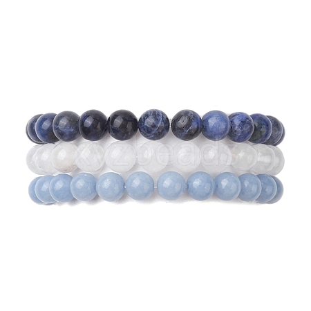 3Pcs 3 Styles Natural Mixed Gemstone Round Beaded Stretch Bracelets Set BJEW-JB10139-03-1