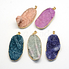 Plated  Natural  Druzy Agate Oval Pendants G-R275-07-1