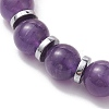 10mm Round Natural Amethyst & Cat Eyes Beaded Stretch Bracelet for Women BJEW-JB10400-3