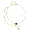 ABS Plastic Imitation Pearl Beaded Red Flower Synthetic Coral Pendant Necklaces NJEW-JN04991-4