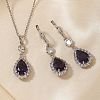 Brass Micro Pave Clear Cubic Zirconia & Glass Teardrop Pendant Necklaces & Earrings Sets for Women RT7280-2