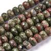 Faceted Natural Unakite Rondelle Beads Strands G-K090-10-2