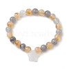 8mm Round Natural Citrine & Cloudy Quartz Beaded Stretch Bracelets BJEW-JB10570-1