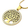 304 Stainless Steel Flat Round with Tree of Life Pendant Necklaces NJEW-S007-16G-2