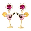 Wine Glass Zinc Alloy Enamel Stud Earrings EJEW-Z088-02G-4