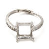 Square Brass Micro Pave Clear Cubic Zirconia Adjustable Ring Components KK-NH0001-20P-2