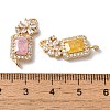 Brass Pave Clear Cubic Zirconia Flower Rectangle Links Connector Charms KK-C062-022G-3