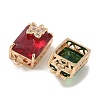 Brass Pave Faceted Glass Rectangle Connector Charms KK-G517-15G-2