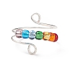 Glass Seed Rotating Beaded Cuff Ring RJEW-JR00511-07-5