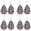 4 Pairs Artificial Leather Teardrop with Leopard Print Dangle Earrings EJEW-UN0002-92A-1