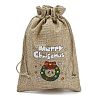 Christmas Printed Burlap Packing Pouches Drawstring Bags ABAG-Q053-02B-09-3