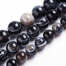 Natural Black Striped Agate/Banded Agate Beads Strands G-J359-01-6mm