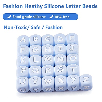 20Pcs Blue Cube Letter Silicone Beads 12x12x12mm Square Dice Alphabet Beads with 2mm Hole Spacer Loose Letter Beads for Bracelet Necklace Jewelry Making JX434M-1