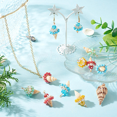8Pcs 4 Colors Shell & Glass Pendants PALLOY-TA00383-1