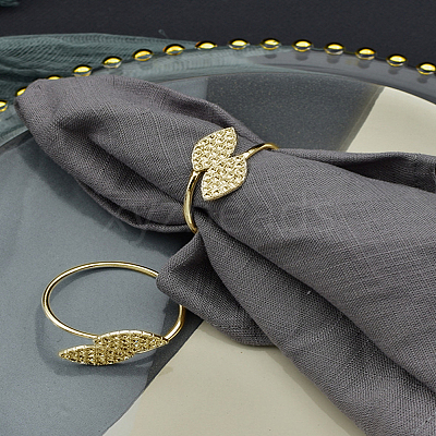 Double Leaves Alloy Crystal Rhinestone Napkin Rings AJEW-WH0609-175G-1