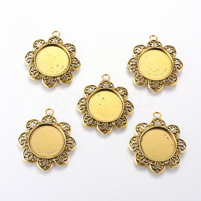 Tibetan Style Pendant Cabochon Settings X-TIBE-A21387-AG-FF-1