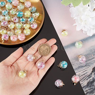 50Pcs 5 Colors Glow in the Dark Luminous Glass Globe Pendants GLAA-PH0002-76-1