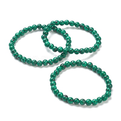 Synthetic Malachite Beaded Stretch Bracelets BJEW-D446-B-16-1