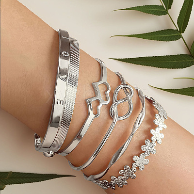 6Pcs Alloy Bangles for Women FS-WG33CDB-12-1