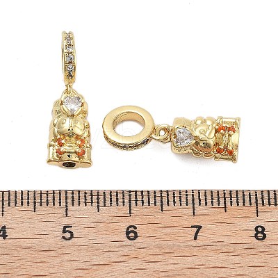 Rack Plating Brass Orange Cubic Zirconia European Dangle Charms KK-Q006-58G-1