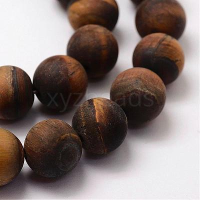Frosted Natural Tiger Eye Beads Strands G-F364-18-12mm-1