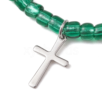 12Pcs 12 Colors 201 Stainless Steel Cross Charm Bracelets BJEW-JB13549-1