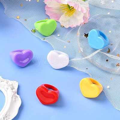 Opaque Acrylic Heart Finger Rings RJEW-T010-14-1