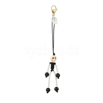Halloween Theme Skeleton Glass Seed & Natural Black Onyx & Synthetic Turquoise Beaded Pendant Decorations HJEW-MZ00284-06-1