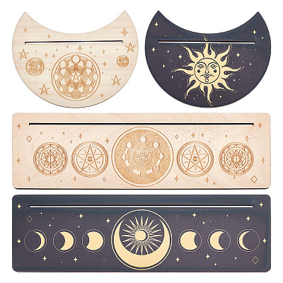 4Pcs 4 Style Wood Candle Holders & Tarot Card Stands DJEW-GF0001-47D-1