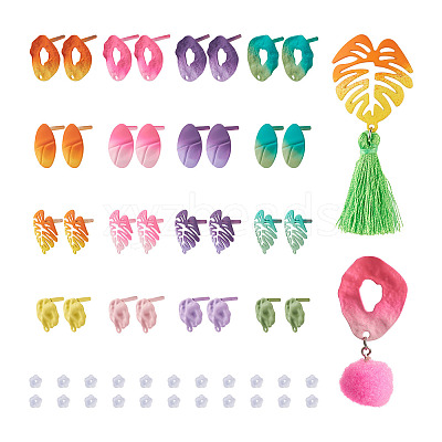 32Pcs 16 Style Spray Painted Iron Stud Earring Findings FIND-TA0001-87-1