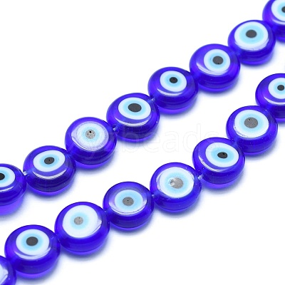 Handmade Evil Eye Lampwork Flat Round Bead Strands X-LAMP-L058-6mm-12-1