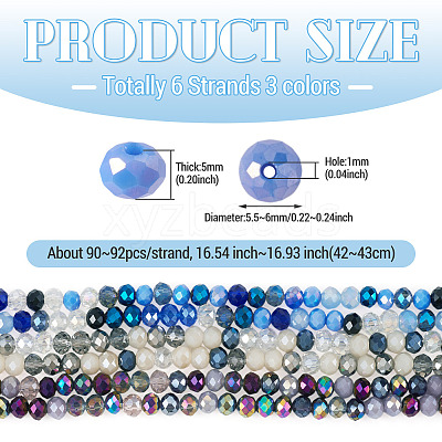 6 Strands 3 Colors Electroplate Glass Beads Strands EGLA-TADJ0001-16-1