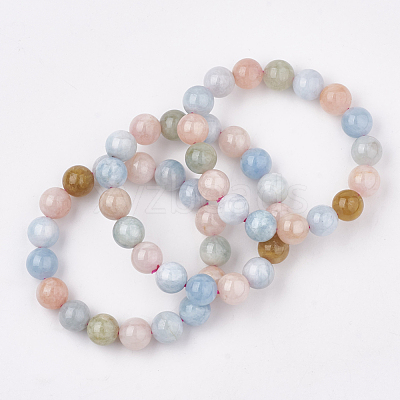Natural Morganite Stretch Bracelets BJEW-S138-02F-10mm-1