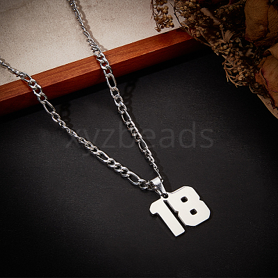 1Pc 304 Stainless Steel Figaro Chain Number Pendant Necklaces NJEW-BBC0001-28B-P-1