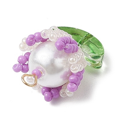 Handmade Nylon Wired Glass Beaded Pendants with Glass Pearl Round Bead and 304 Stainless Steel Flat Head Pins PALLOY-MZ00505-1