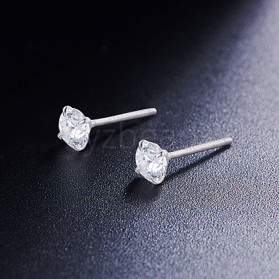 Rhodium Plated 925 Sterling Silver Four Pronged Ear Studs JE420A-03-1